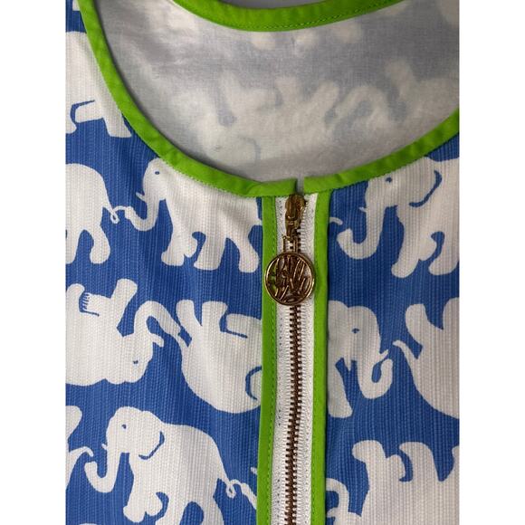 Lilly Pulitzer Tusk in the Sun Shift Dress Elephants Blue White Green Piping - Picture 15 of 16